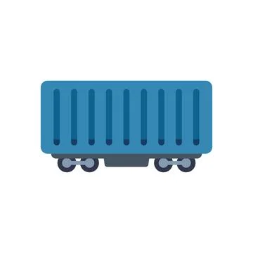 Blue cargo container train car carrying freight on railroad tracks Stock Illustration