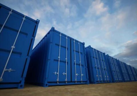 Blue cargo containers in the row Stock Illustration