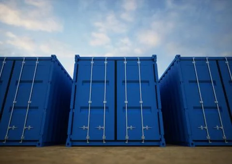 Blue cargo containers in the row Stock Illustration