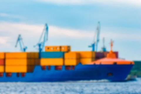 Blue cargo ship - blurred image 写真素材