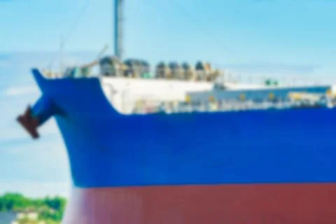 Blue cargo ship - blurred image 写真素材
