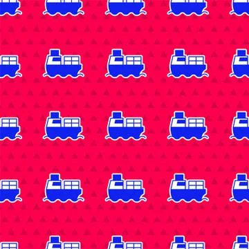 Blue Cargo ship with boxes delivery service icon isolated seamless pattern on Stock Illustration