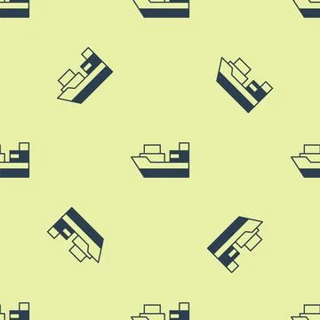 Blue Cargo ship with boxes delivery service icon isolated seamless pattern .. Stock Illustration