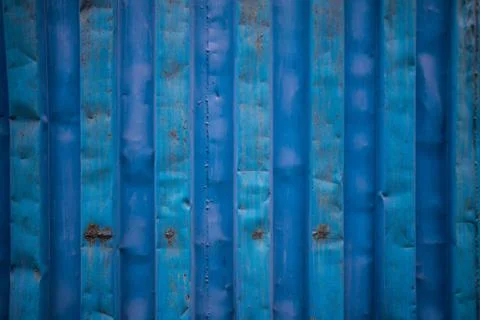 Blue cargo ship container texture close up without labels as a graphic resour Stock Photos