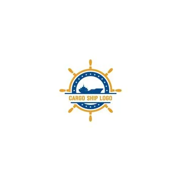 Blue cargo ship logo with additional ship steering logo Stock Illustration