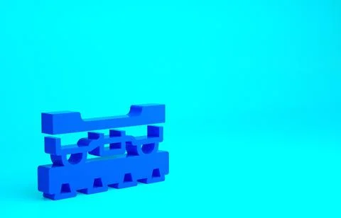 Blue Cargo train wagon icon isolated on blue background. Freight car. Railroa Stock Illustration
