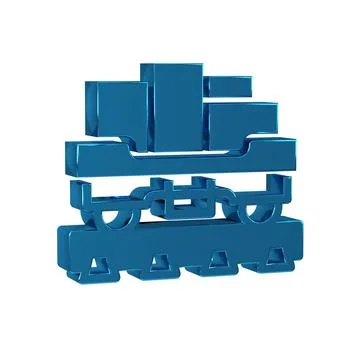 Blue Cargo train wagon icon isolated on transparent background. Full freigh.. Stock Illustration
