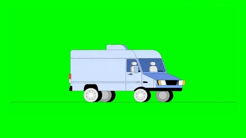 Blue Cargo Van Driving on Road Swaying on Green Background Video stock 332149120