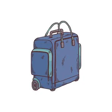 Blue carry on suitcase on wheels - isolated drawing of luggage bag Illustration
