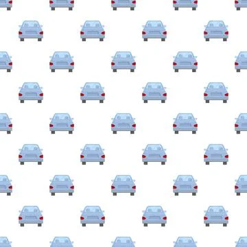 Blue cars creating seamless pattern on white background Stock Illustration