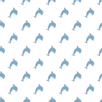 Blue cartoon dolphins creating seamless aquatic pattern Stock Illustration