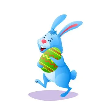 Blue cartoon Easter rabbit. Bunny with paschal egg Stock Illustration
