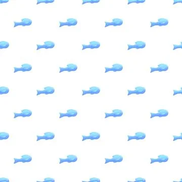 Blue cartoon fish creating seamless pattern swimming Illustrazione stock
