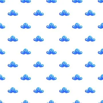 Blue cartoon octopus character smiling pattern background Stockillustratie