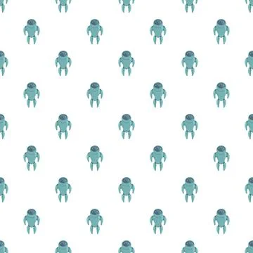 Blue cartoon robots creating seamless technology pattern Illustrazione stock