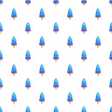 Blue cartoon rocket seamless pattern on white background Stock Illustration