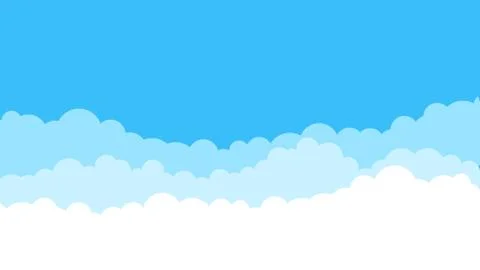 Blue cartoon sky background. Cloud flat blue sky abstract pattern. Cloudy summer Stock Illustration