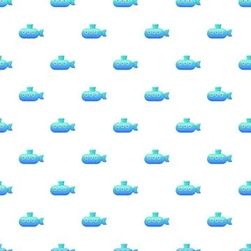 Blue cartoon submarine pattern creating seamless background Stock Illustration