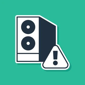 Blue Case of computer with exclamation mark icon isolated on green background 스톡 일러스트