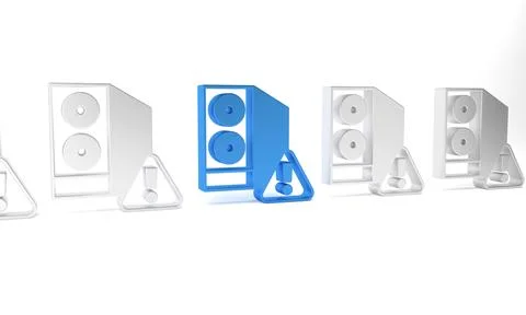 Blue Case of computer with exclamation mark icon isolated on white backgrou.. Stock Illustration
