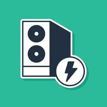 Blue Case of computer icon isolated on green background. Computer server Stock Illustration