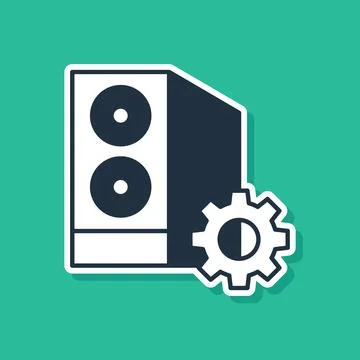 Blue Case of computer setting icon isolated on green background. Computer server Illustrazione stock