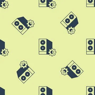 Blue Case of computer setting icon isolated seamless pattern on yellow Illustrazione stock