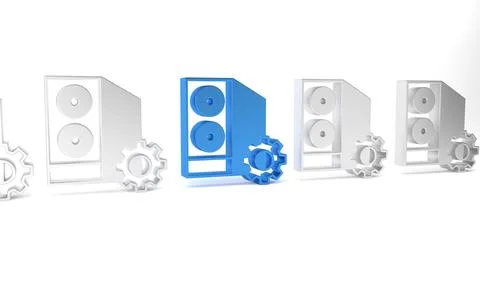 Blue Case of computer setting icon isolated on white background. Computer s.. Stock Illustration