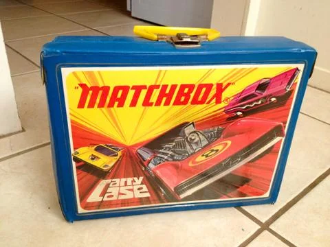 Blue case for hot wheels Matchbox classic car toys Stock Photos