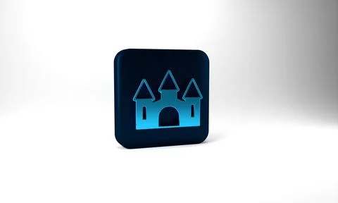 Blue Castle icon isolated on grey background. Medieval fortress with a tower Stock Illustration