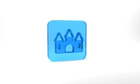 Blue Castle icon isolated on grey background. Medieval fortress with a tower Stock Illustration