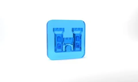 Blue Castle icon isolated on grey background. Medieval fortress with a tower Stock Illustration