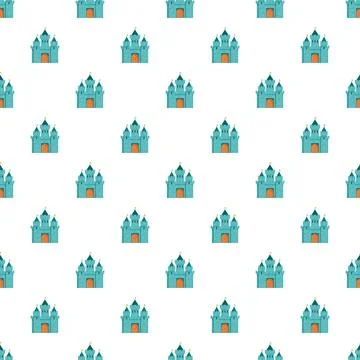 Blue castle seamless pattern for fairytale design background Stockillustratie