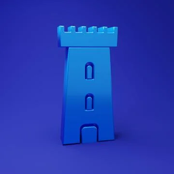 Blue Castle tower icon isolated on blue background. Fortress sign. Minimali.. Stock Illustration