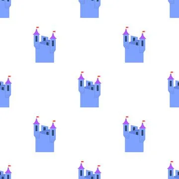 Blue castle towers with flags pattern seamless vector Stock Illustration