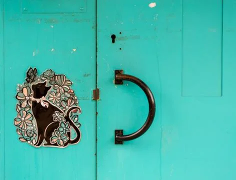 Blue Cat Handle Door Stock Photos