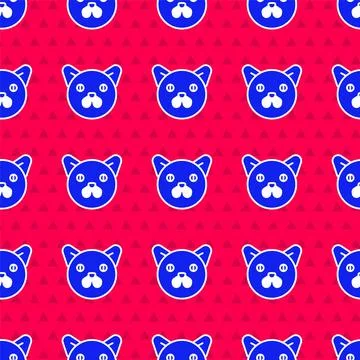 Blue Cat icon isolated seamless pattern on red background. Animal symbol. Vector Stock Illustration