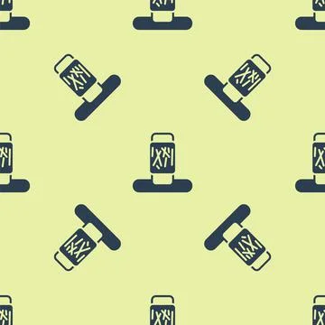 Blue Cat scratching post with toy icon isolated seamless pattern on yellow Stock Illustration