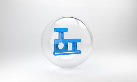 Blue Cat scratching post with toy icon isolated on grey background. Glass cir Stock Illustration