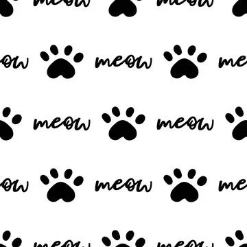 Blue cat seamless pattern. Meow and cat paws background vector illustration Stock Illustration