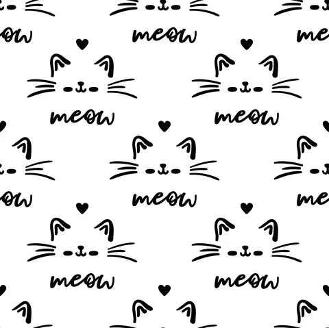Blue cat seamless pattern. Meow and cat paws background vector illustration Stock Illustration