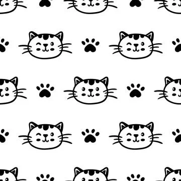 Blue cat seamless pattern. Meow and cat paws background vector illustration Stock Illustration