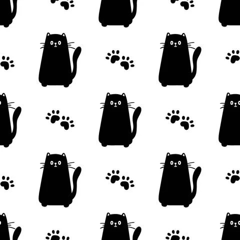 Blue cat seamless pattern. Meow and cat paws background vector illustration Stock Illustration