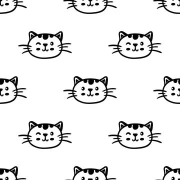Blue cat seamless pattern. Meow and cat paws background vector illustration イラスト素材