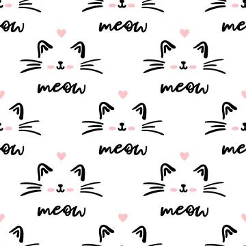 Blue cat seamless pattern. Meow and cat paws background vector illustration イラスト素材