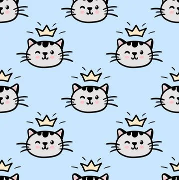 Blue cat seamless pattern. Meow and cat paws background vector illustration Ilustración de archivo