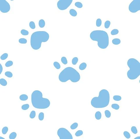 Blue cat seamless pattern. Meow and cat paws background vector illustration Stock Illustration