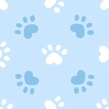 Blue cat seamless pattern. Meow and cat paws background vector illustration Stock Illustration