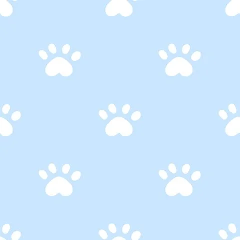 Blue cat seamless pattern. Meow and cat paws background vector illustration Illustrazione stock