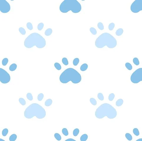 Blue cat seamless pattern. Meow and cat paws background vector illustration Stock Illustration